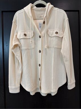 NWT American Eagle Cream Waffle Knit Hooded Shacket Size S